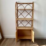 Bookcase shelf in braided wicker, bamboo and rattan