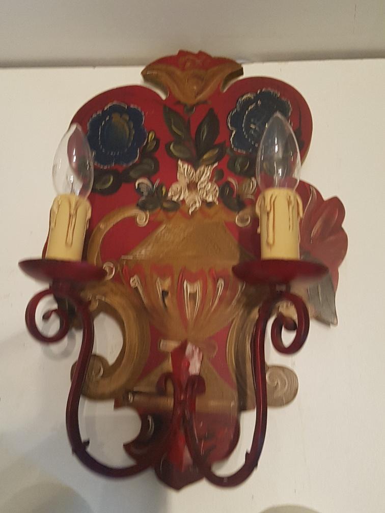 Paire d'appliques montagne vintage bois peint