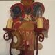 Paire d'appliques montagne vintage bois peint