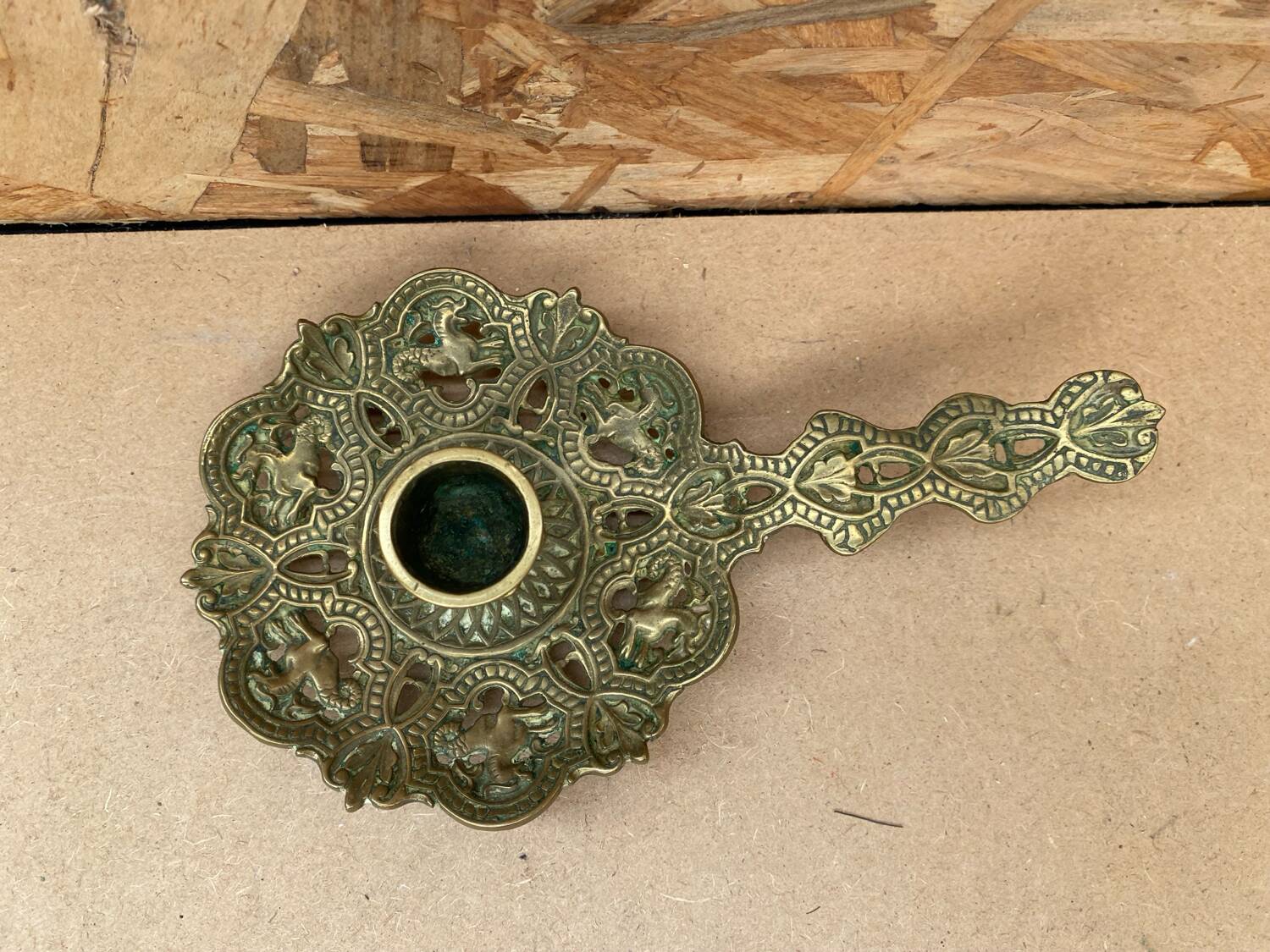 Antique Vintage Gilt Bronze Cellar Raz Hand Candle Holder