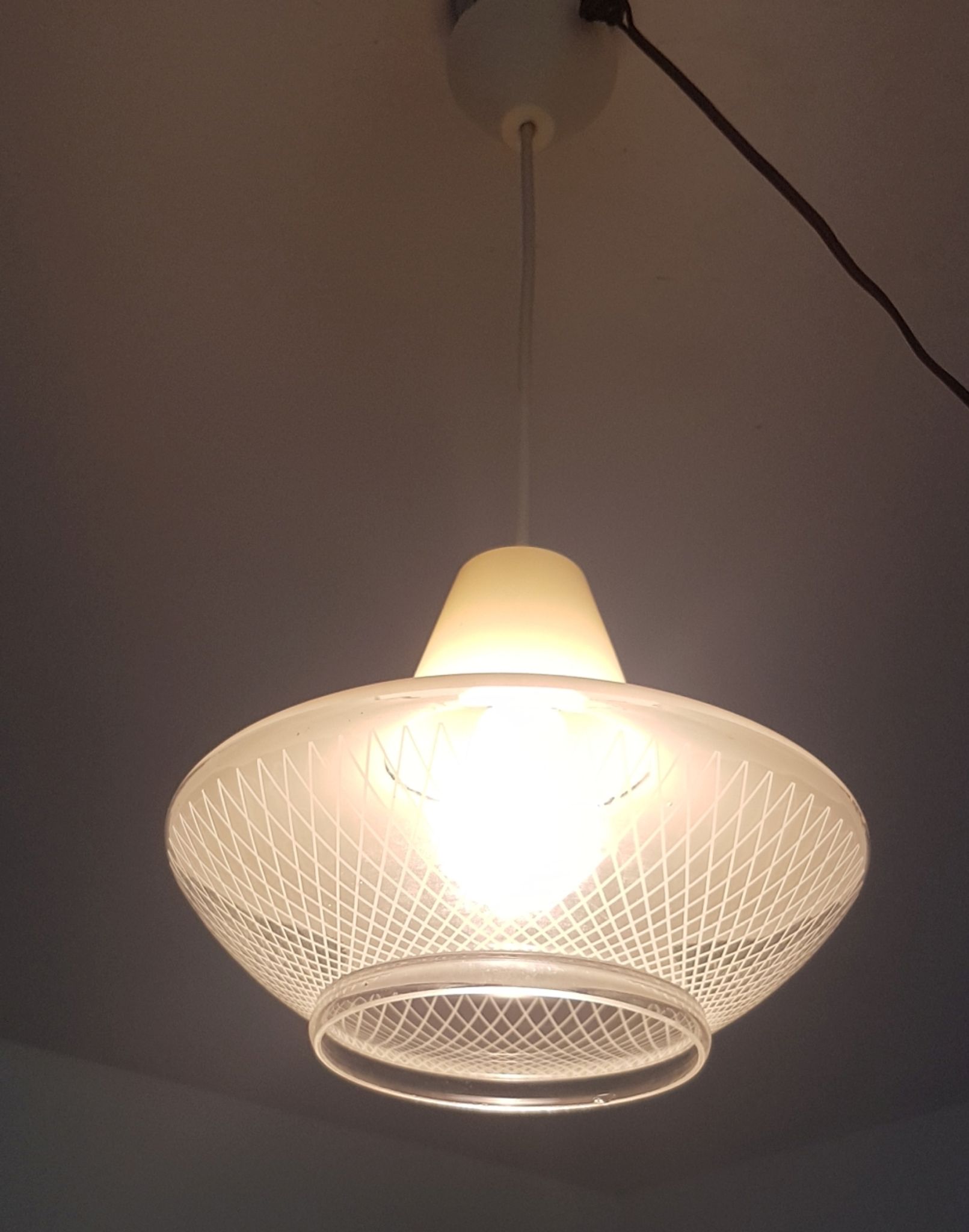 Vintage glass hanging lamp circa 1960
