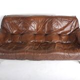 Brutalist leather sofa and armchair set, 1970s