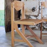 4 vintage canteen chairs in beech, 1980.