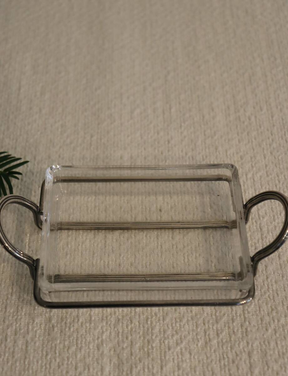 Glass and silver-plated metal butter dish
