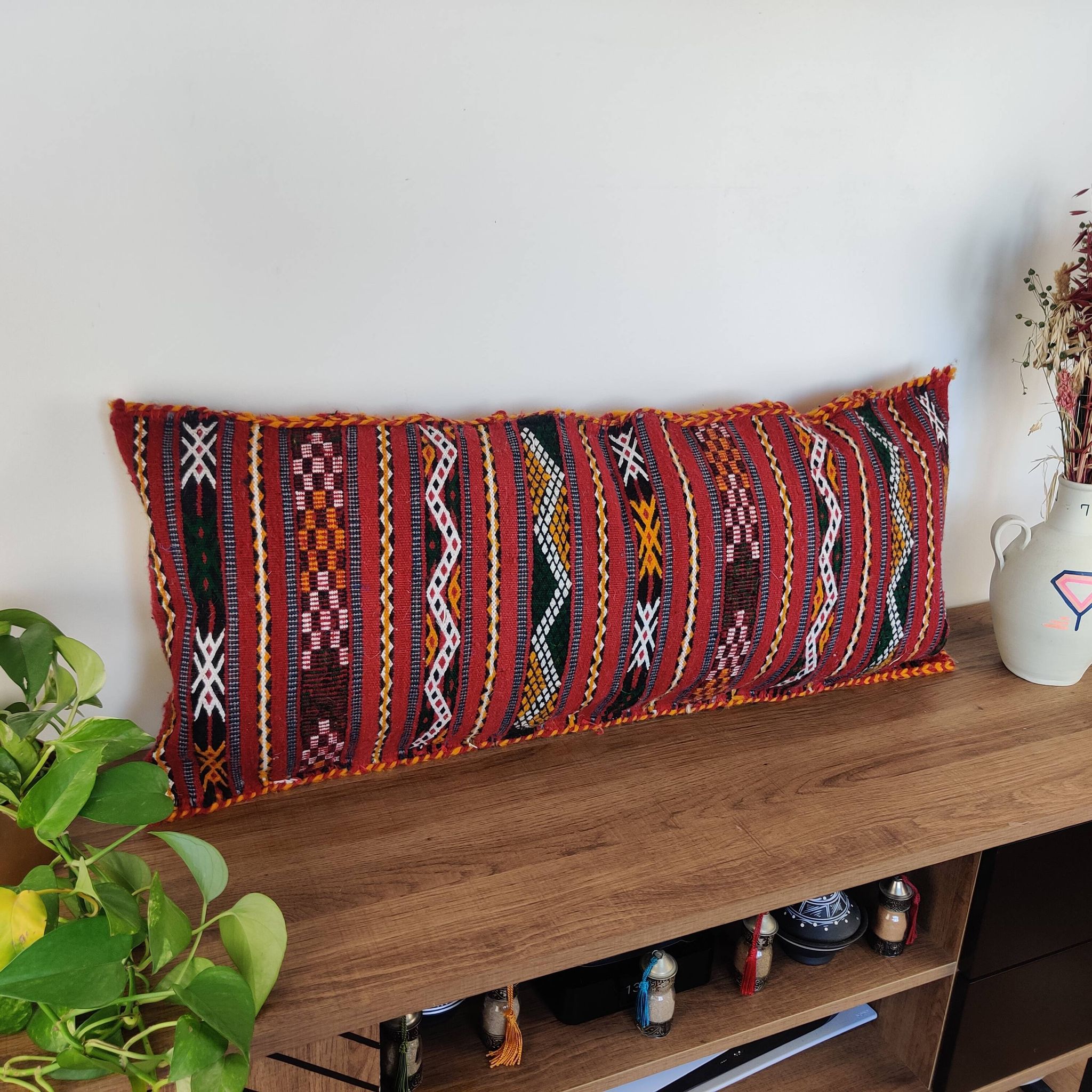 Long Moroccan ethnic Kilim cushion