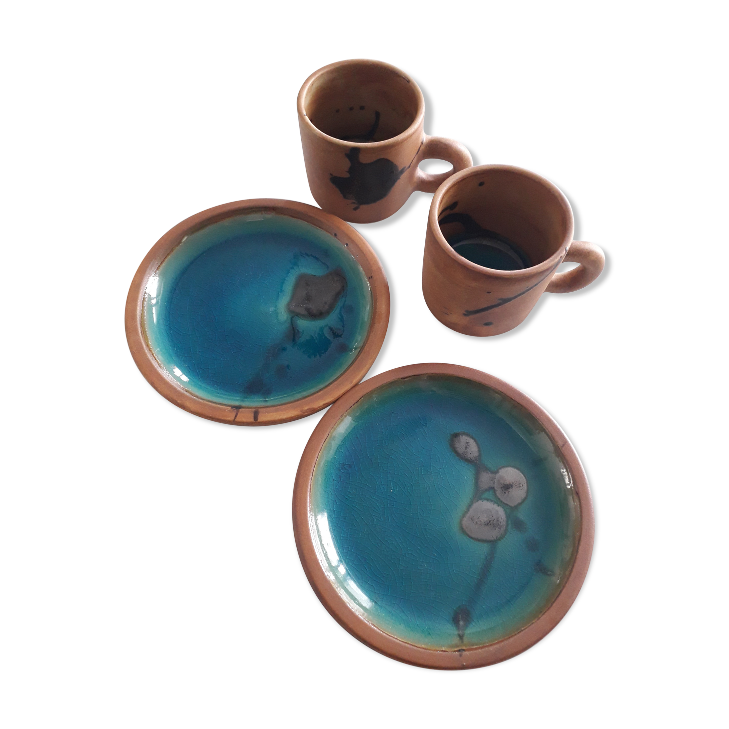 Coffee service stoneware glazed vintage ceramic art