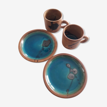 Coffee service stoneware glazed vintage ceramic art