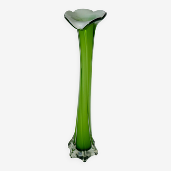 Grand vase en opaline vert et blanc années 70