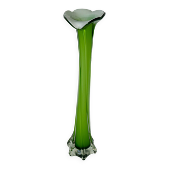 Grand vase en opaline vert et blanc années 70