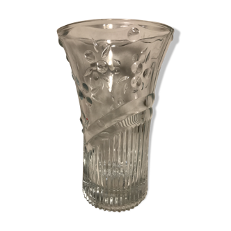 Ancien vase verre moulé transparent