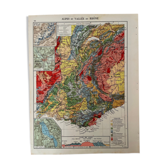 Old map of the Alps and Rhone Valley from 1951