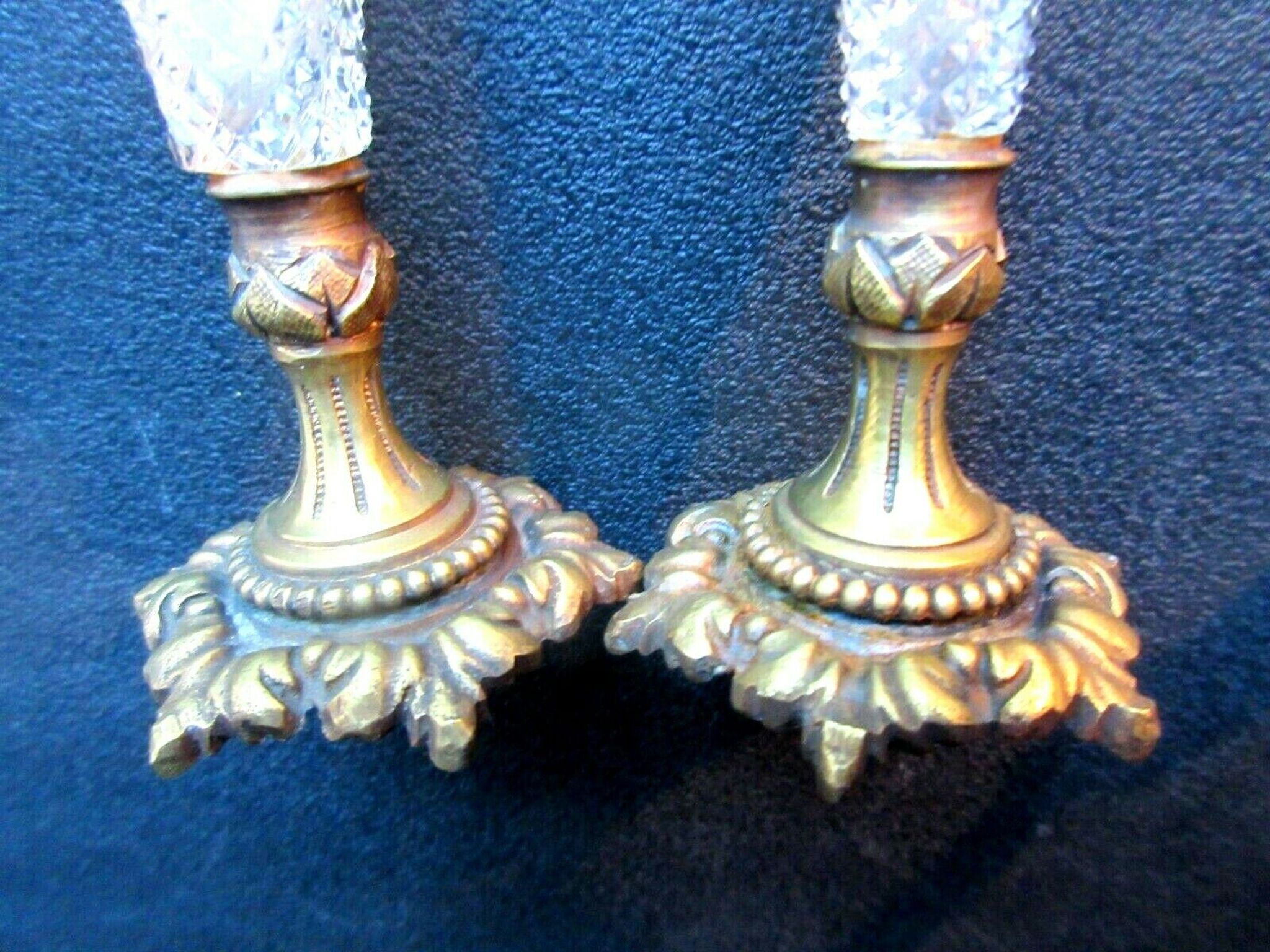 Duo of crystal vases Baccarat Le Creusot, carnation holder, bronze foot