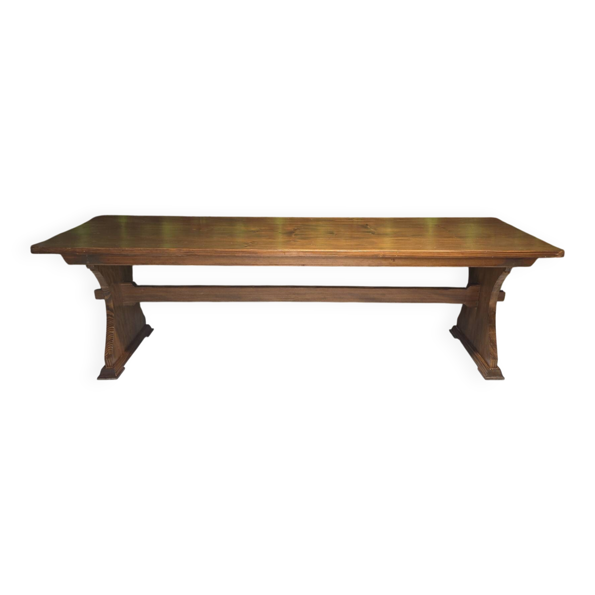 Large vintage table in solid pine, rustic brutalist, 70"