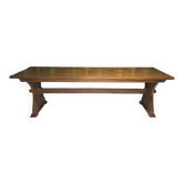 Large vintage table in solid pine, rustic brutalist, 70"