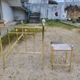 Vintage single bed and nightstand in gilded brass