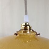 Hanging art deco glass of clichy yellow mustard