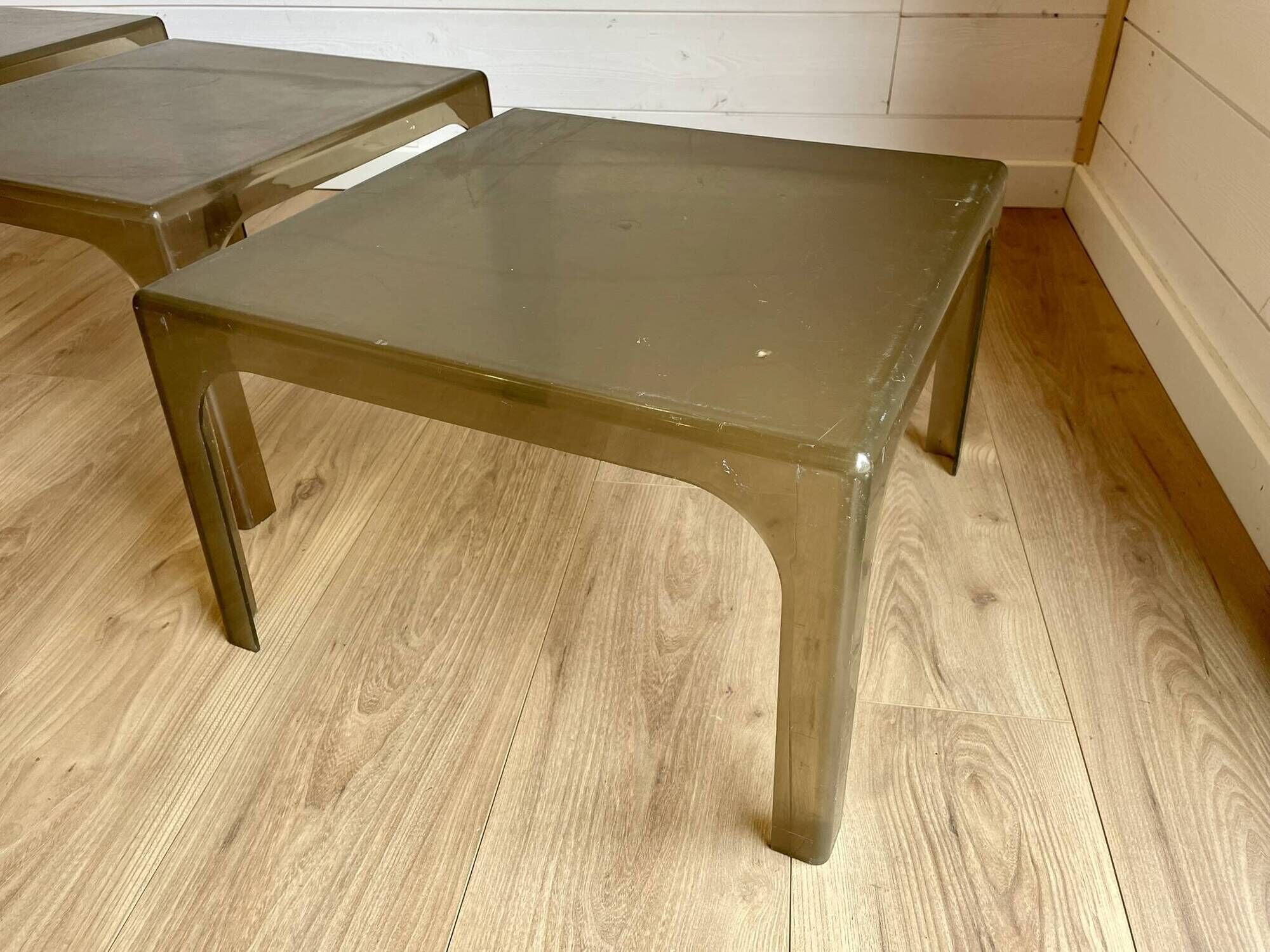 3 vintage smoked plexiglass coffee tables / side tables – Space Age