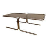 Vintage coffee table in chrome and smoked glass 70s