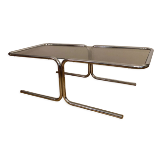 Vintage coffee table in chrome and smoked glass 70s