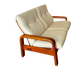 Scandinavian 2-seater bench sofa in teak and wool.