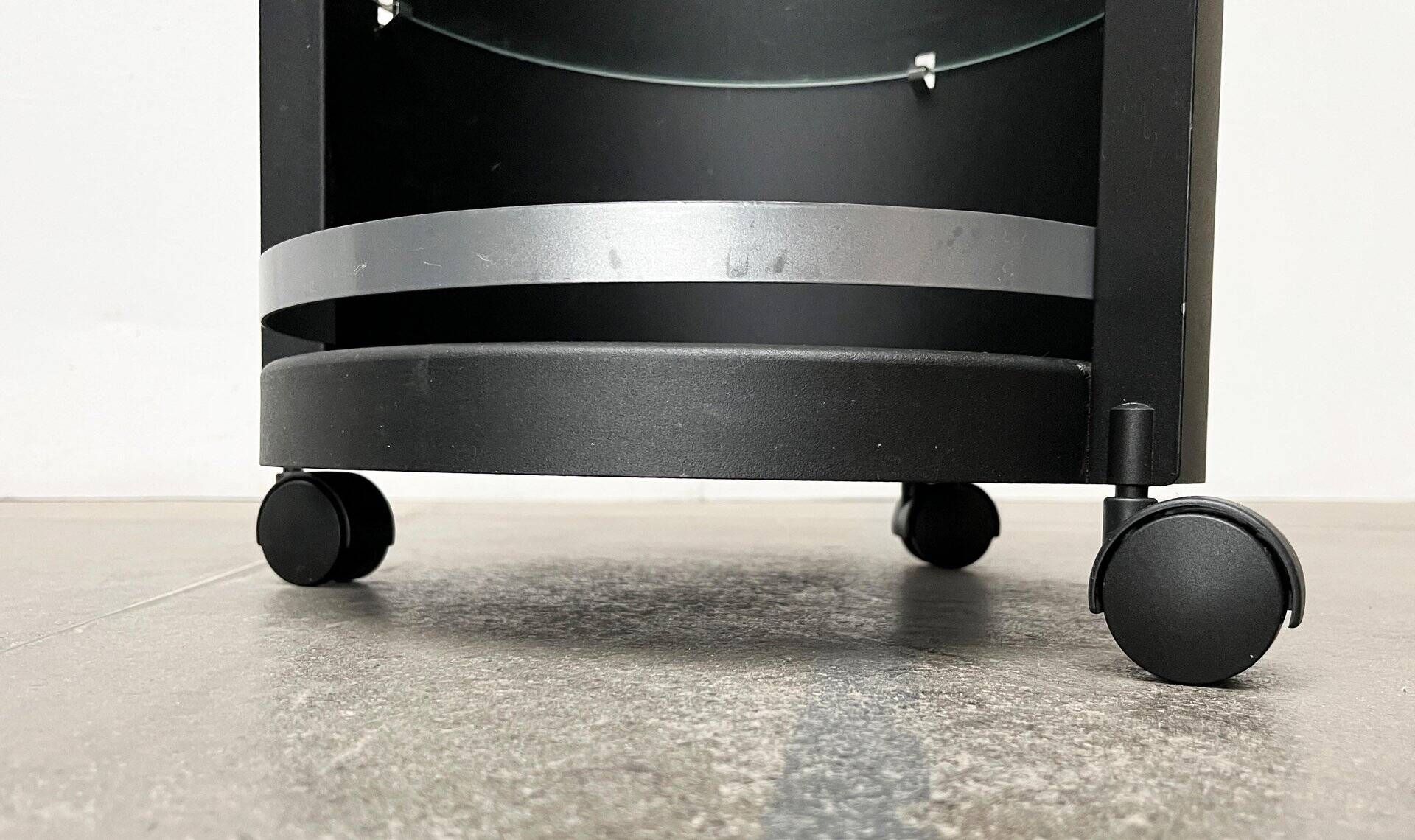 Postmodern German side tables in rolling metal and glass by D-Tec, 1980s, set of 2.