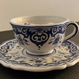 Old mustache cup and its under cup, Rouen earthenware