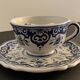 Old mustache cup and its under cup, Rouen earthenware