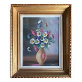 HST painting Bouquet of wild flowers signed Aug. Boiteux + frame