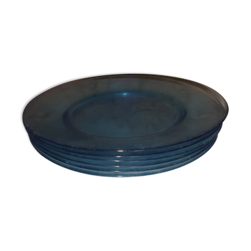 Lot of 6 blue flat plates from Arc-France.