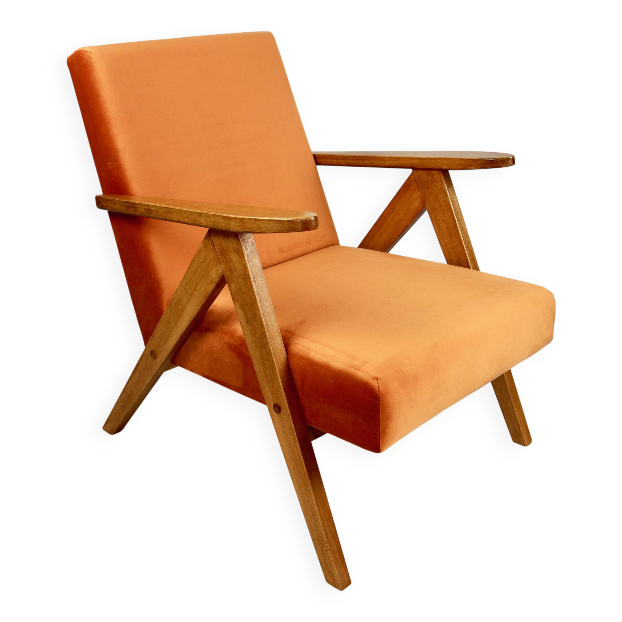 Vintage armchair VAR B-310 orange velvet fabric - 2 pieces available