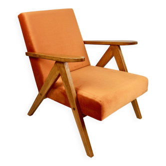 Fauteuil vintage VAR B-310 en velours orange