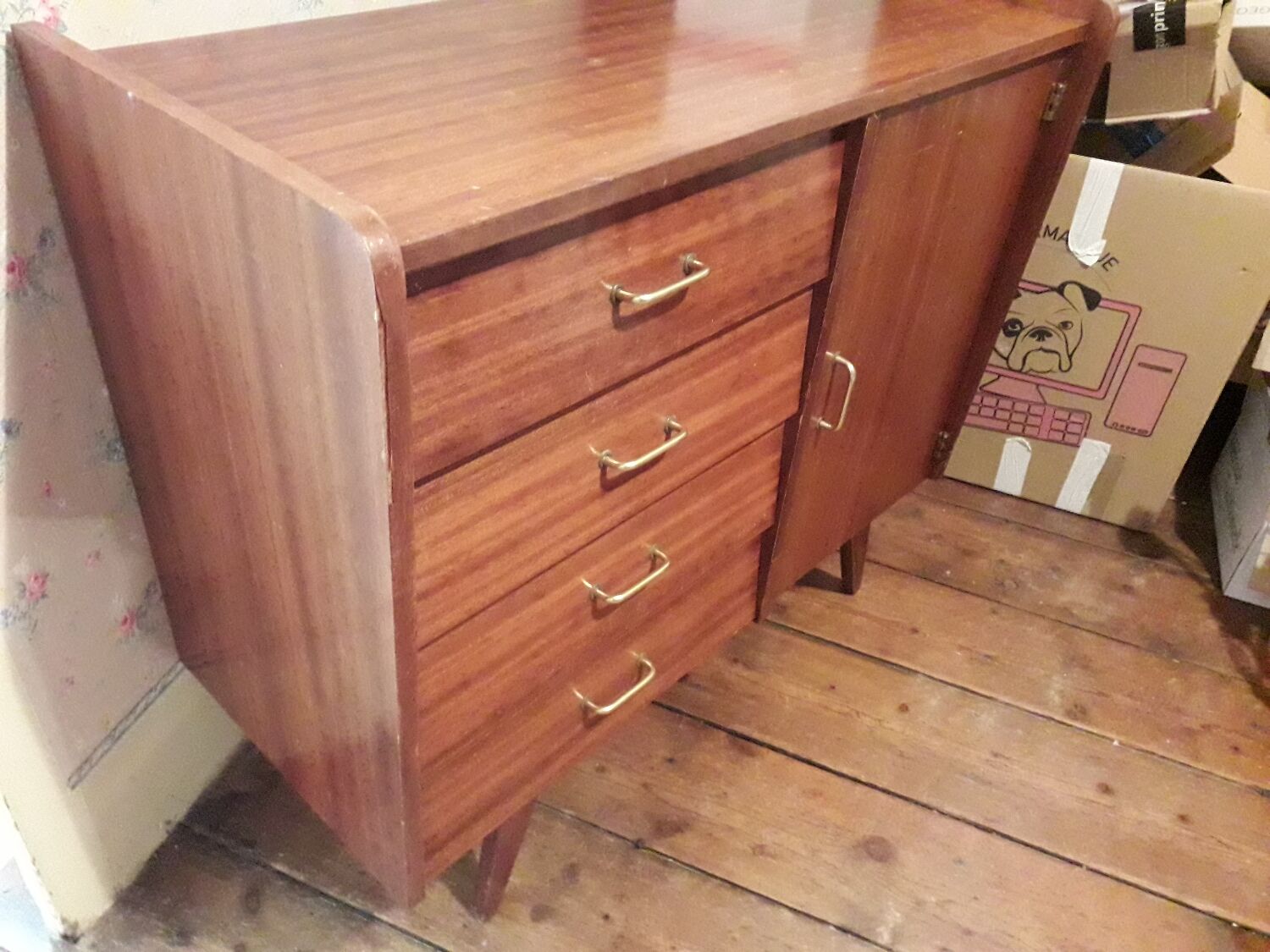 Vintage teak chest of drawers with compass legs