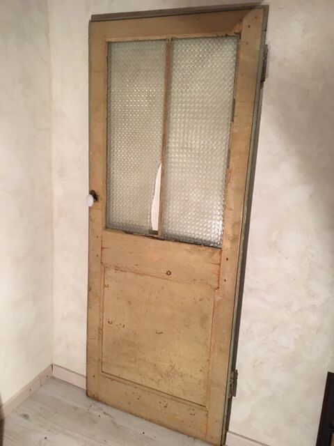 A beautiful antique glass-enclosed door - deco vintage chalet 19th patina