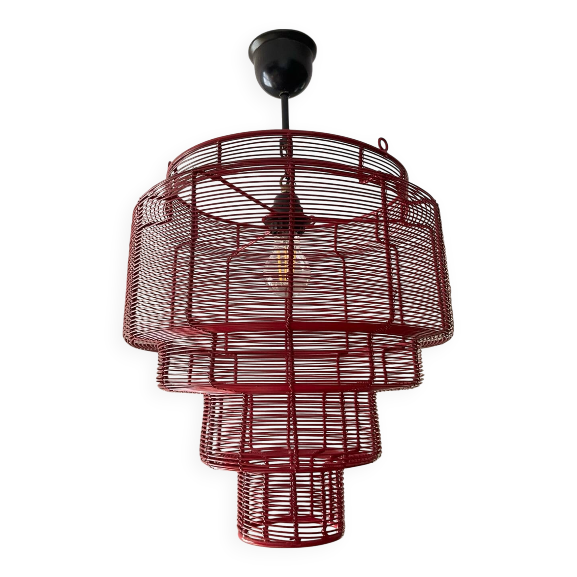 Vintage metal cage chandelier from the 80s