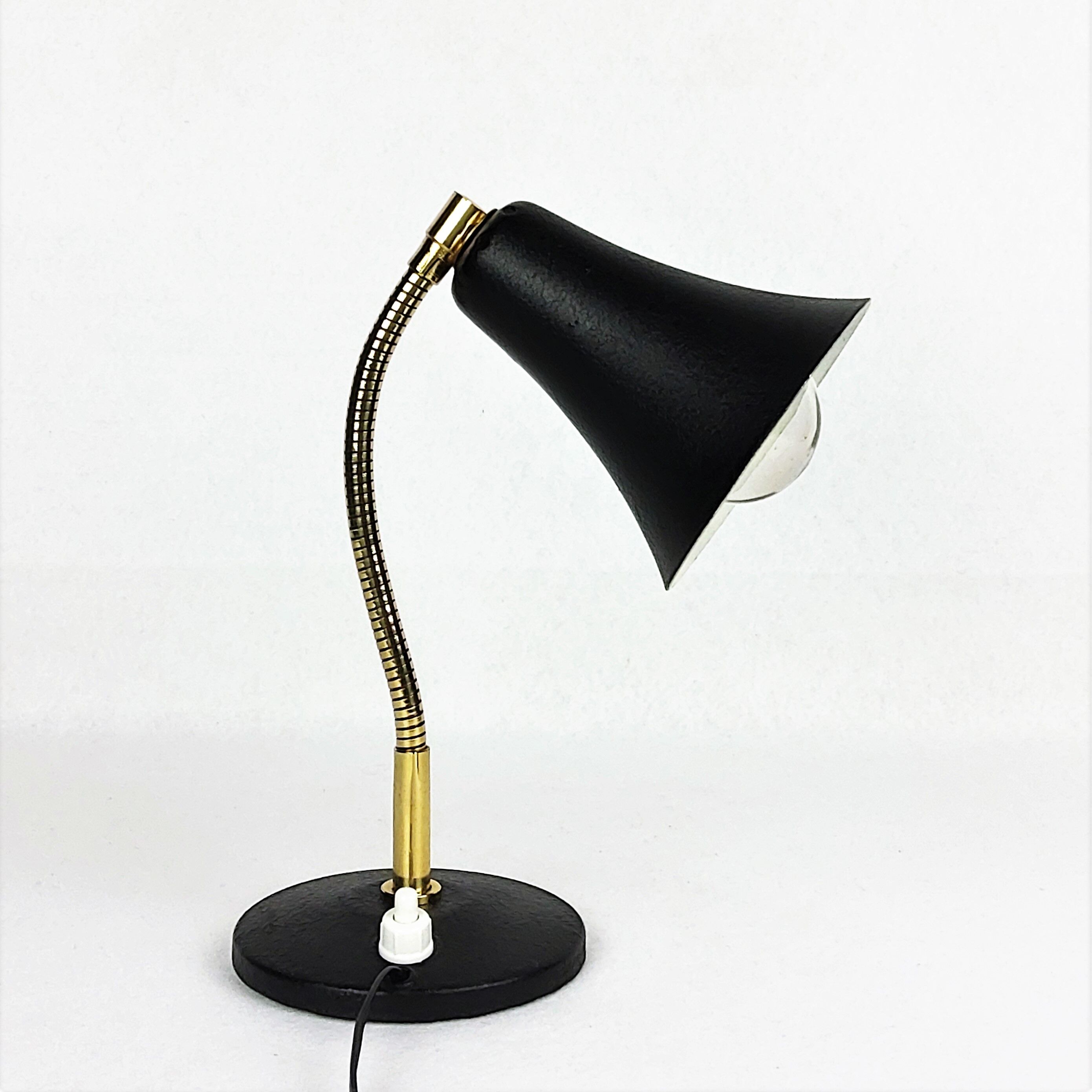 Lamp applies black metal and brass pot 1950