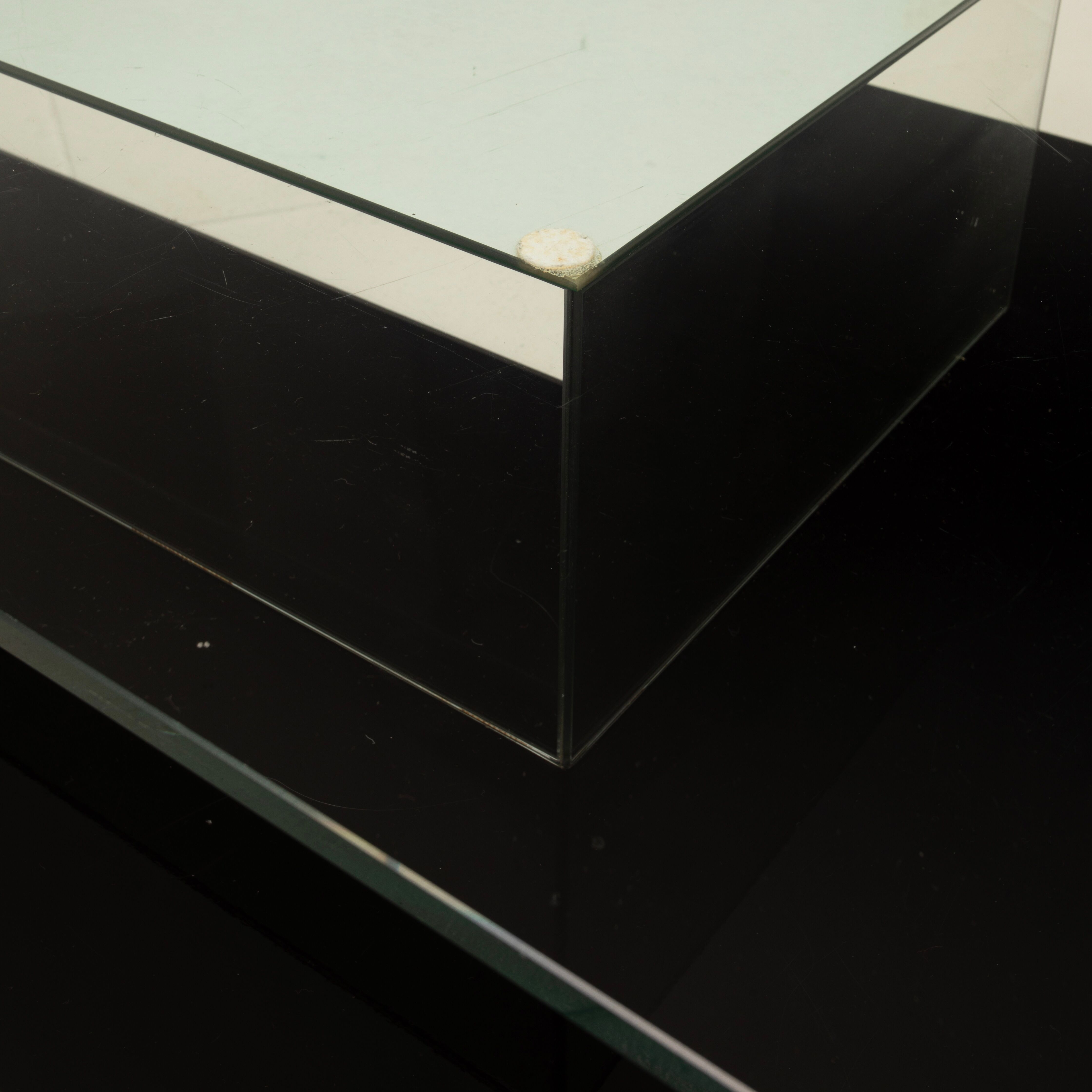 Cidue Mid Century Italian Black Lacquer, Mirror and Glass Coffee Table 1970