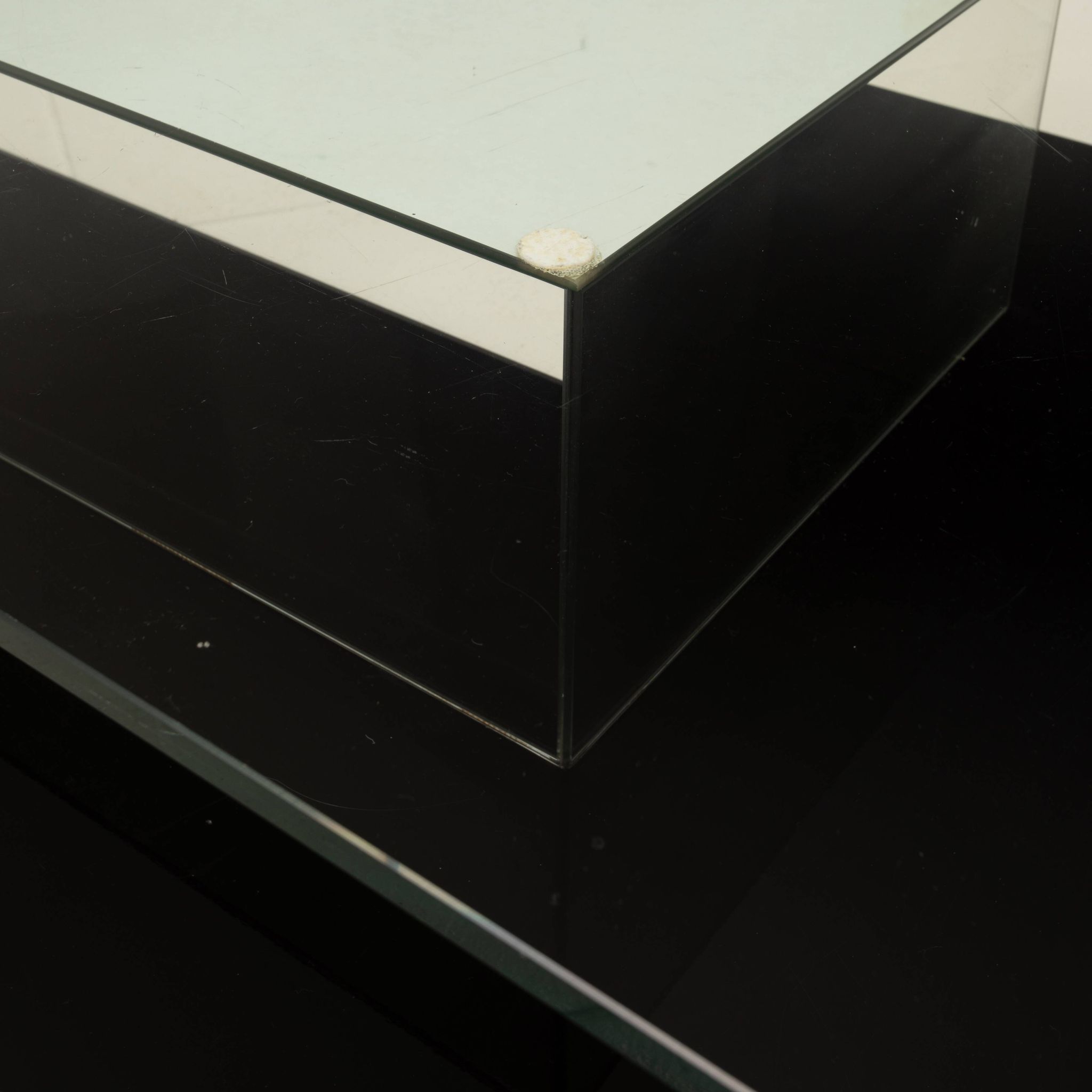 Cidue Mid Century Italian Black Lacquer, Mirror and Glass Coffee Table 1970