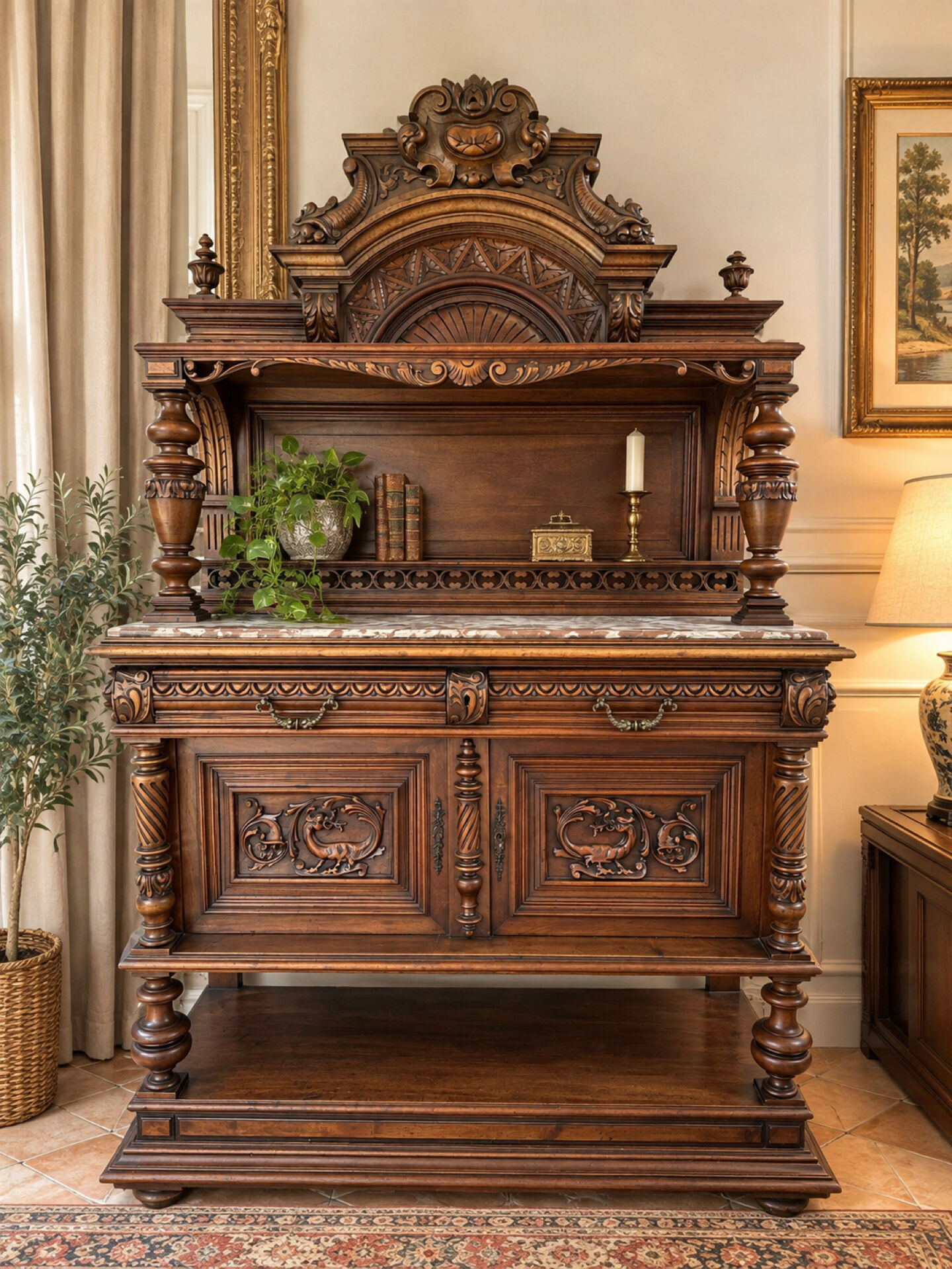 Desserte - Buffet ancien en noyer Henri II XIXeme