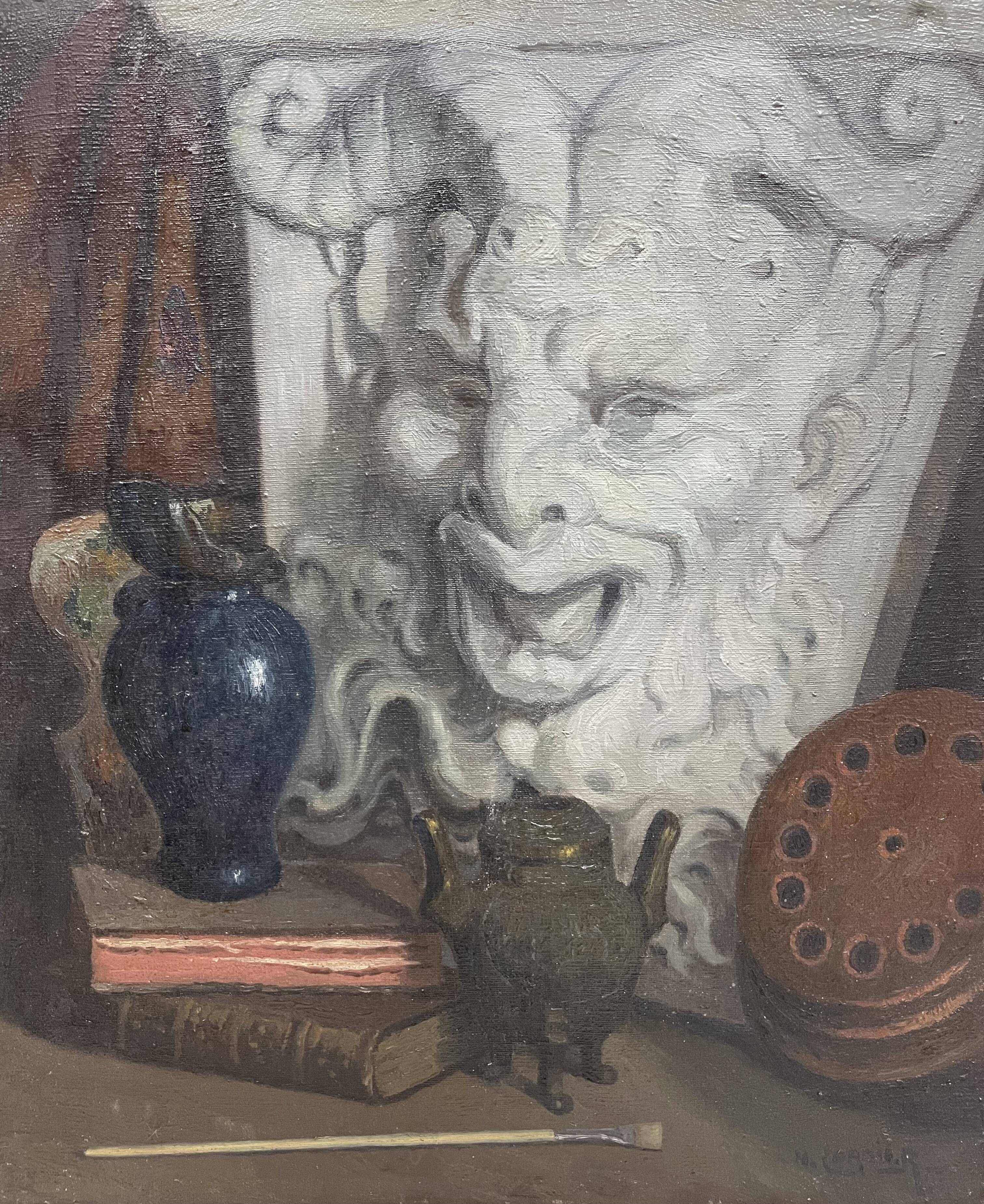 Painting, still life with the head of a satyr