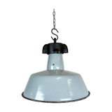 Industrial Grey Enamel Factory Lamp with Cast Iron Top, 1960s