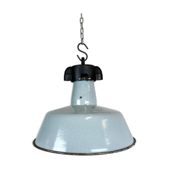 Lampe d’usine en émail gris industriel avec plateau en fonte, années 1960