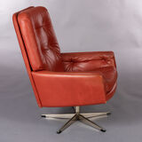 Danish red leather swivel chair, 1960
