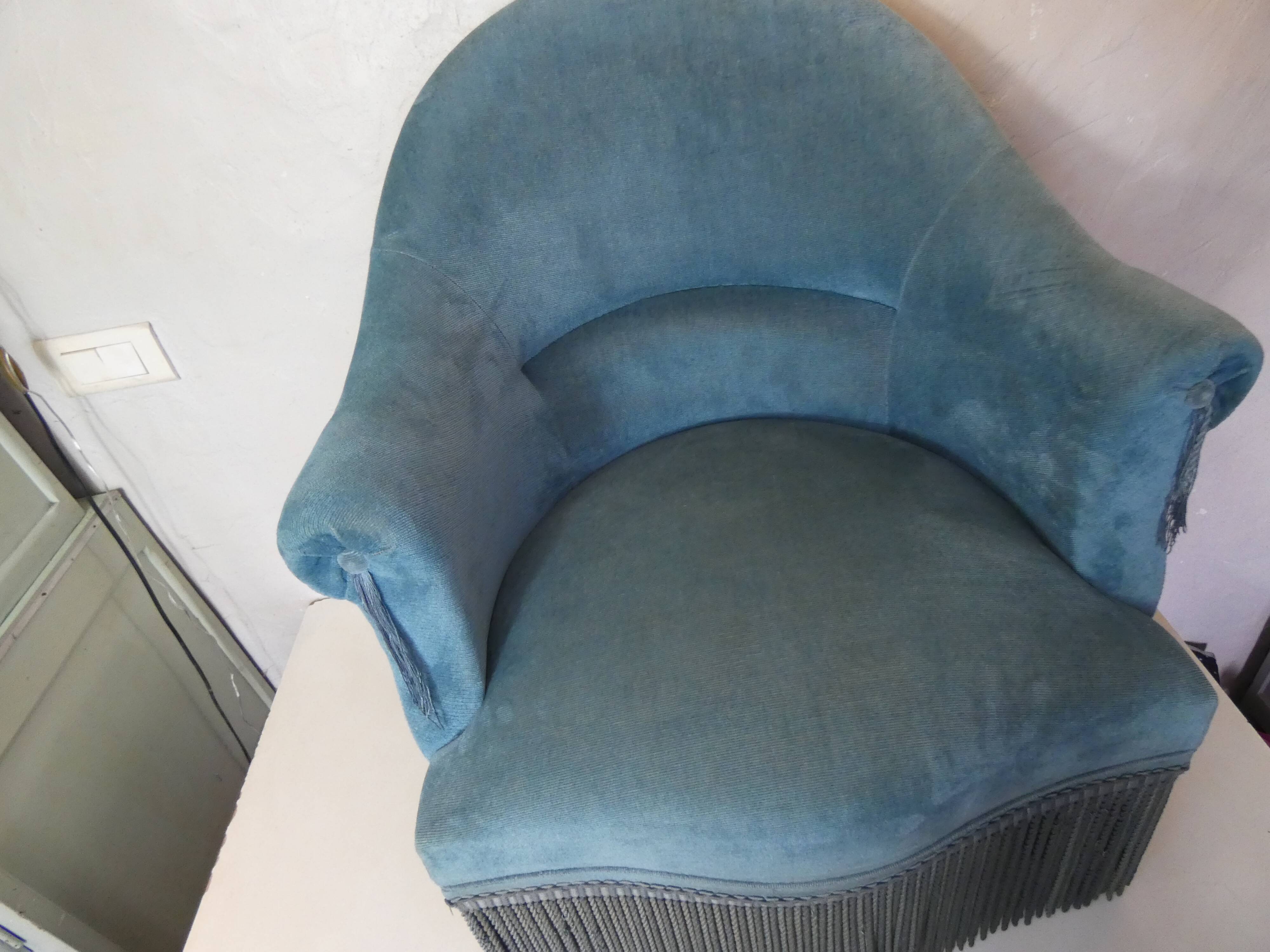 Fauteuil crapaud velours bleu