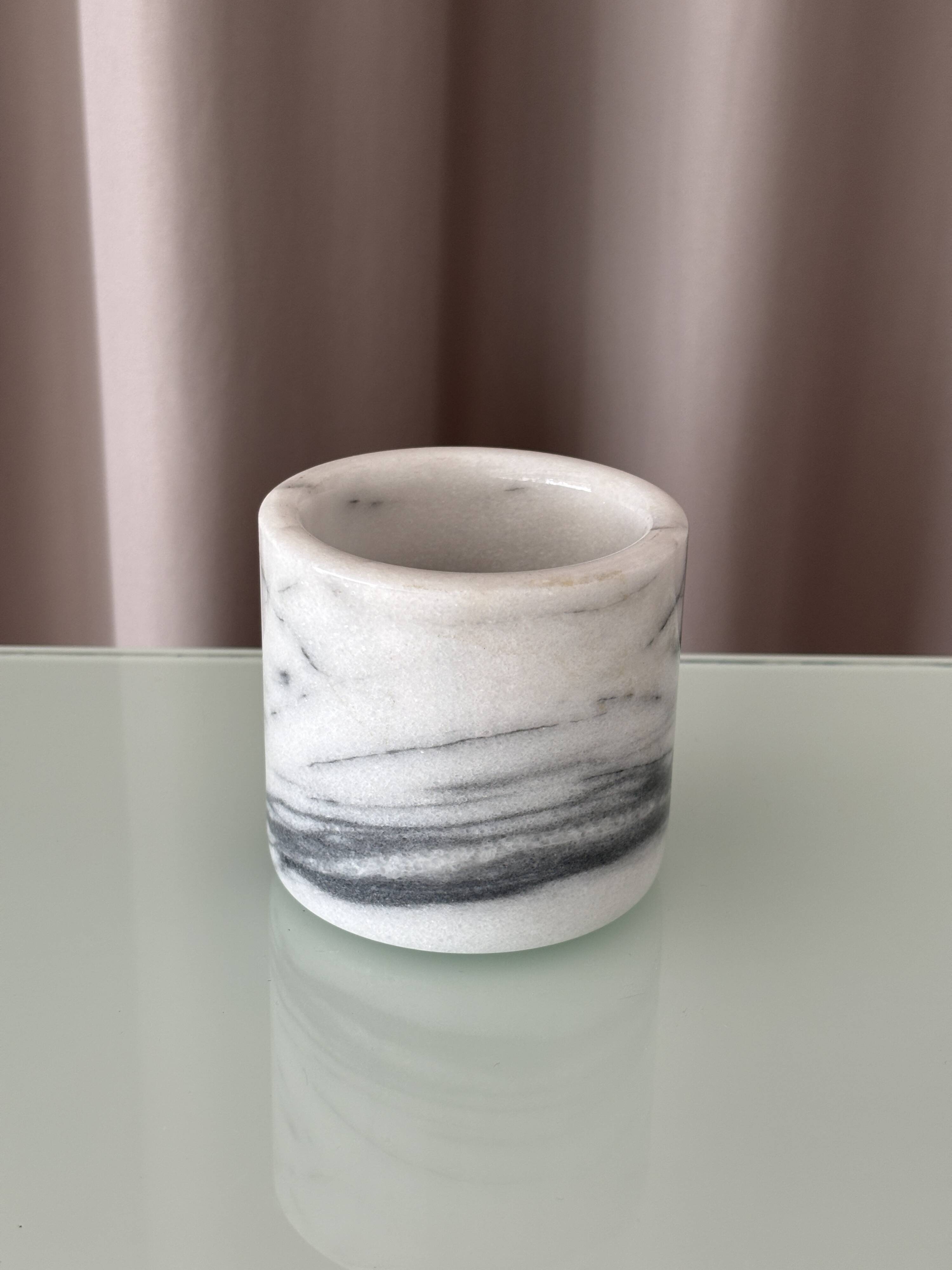 Vintage Carrara Marble Pot / Marble Pencil Holder / Toothbrush Holder / Des
