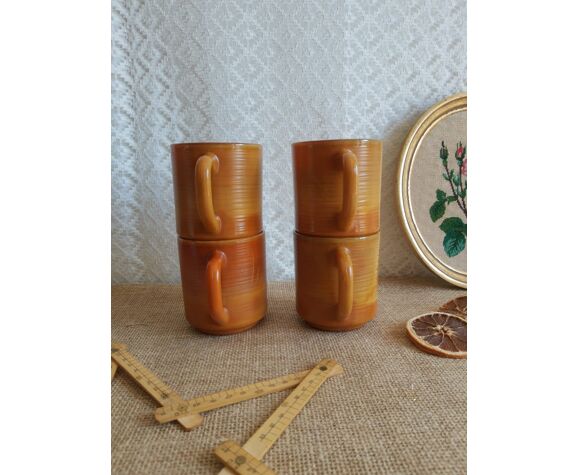 Set de 4 mugs tasses Arcopal modèle volcan vintage