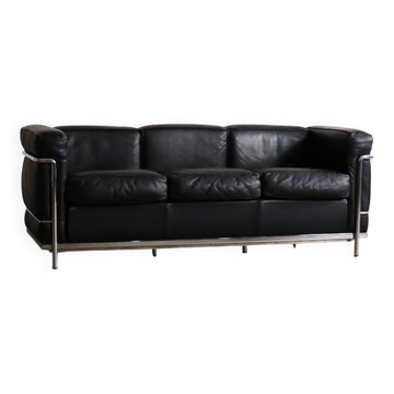 Cassina LC2 three seater sofa by Charlotte Perriand and Le Corbusier, 1980s