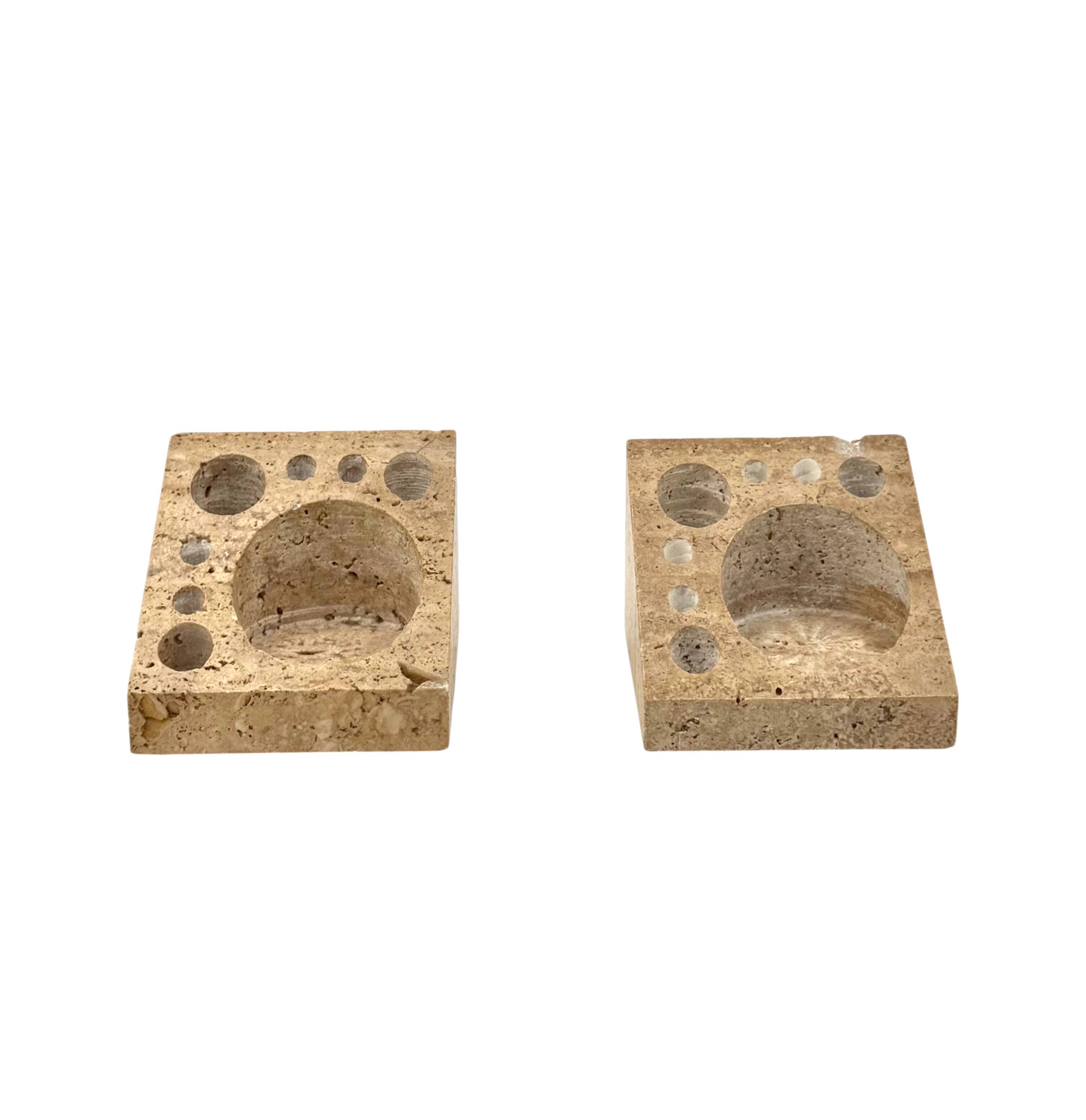 Enzo Mari, Set of 2 travertine desk organizers, Danese Italy 1970s