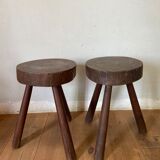 Pair of brutalist stool in solid oak 60s