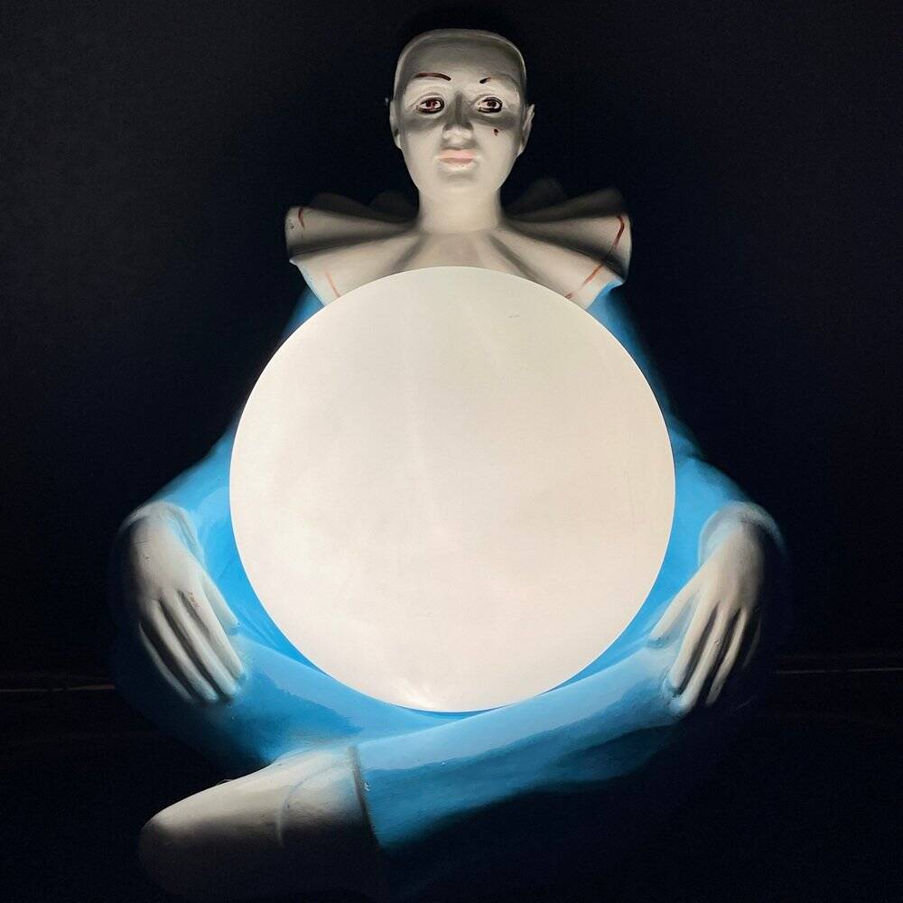 Mid-century Italian Pierrot table lamp in blue ceramic, 1960s.
