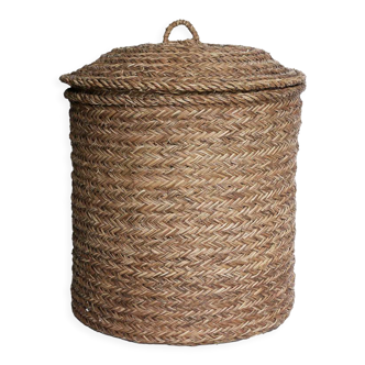 Panier à linge tressé à la main en jonc naturel
